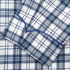View 3 of product The Turnbull & Asser Blue Check Cotton Gown features long sleeves, a knee-length cut, shawl collar, and matching waist belt in a blue check pattern, shown against a plain white background.