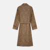 View 4 of product The Turnbull & Asser Gold Paisley Traditional Silk Jacquard Gown features a brown and gold paisley pattern, shawl collar, front pockets, and matching fabric belt. Displayed on a white background, it’s perfect for winter comfort.
