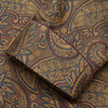 View 3 of product The Turnbull & Asser Gold Paisley Traditional Silk Jacquard Gown features a brown and gold paisley pattern, shawl collar, front pockets, and matching fabric belt. Displayed on a white background, it’s perfect for winter comfort.