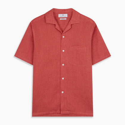 Crimson Delave Linen Holiday Fit Shirt with Revere Collar Image 5
