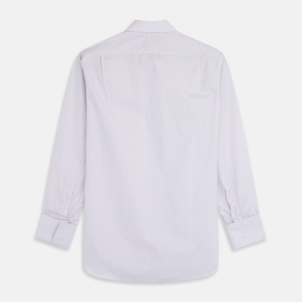 A Turnbull & Asser Blue Double Stripe Regular Fit Sea Island Quality Cotton Shirt with T&A collar and double cuffs, laid flat on a white background.