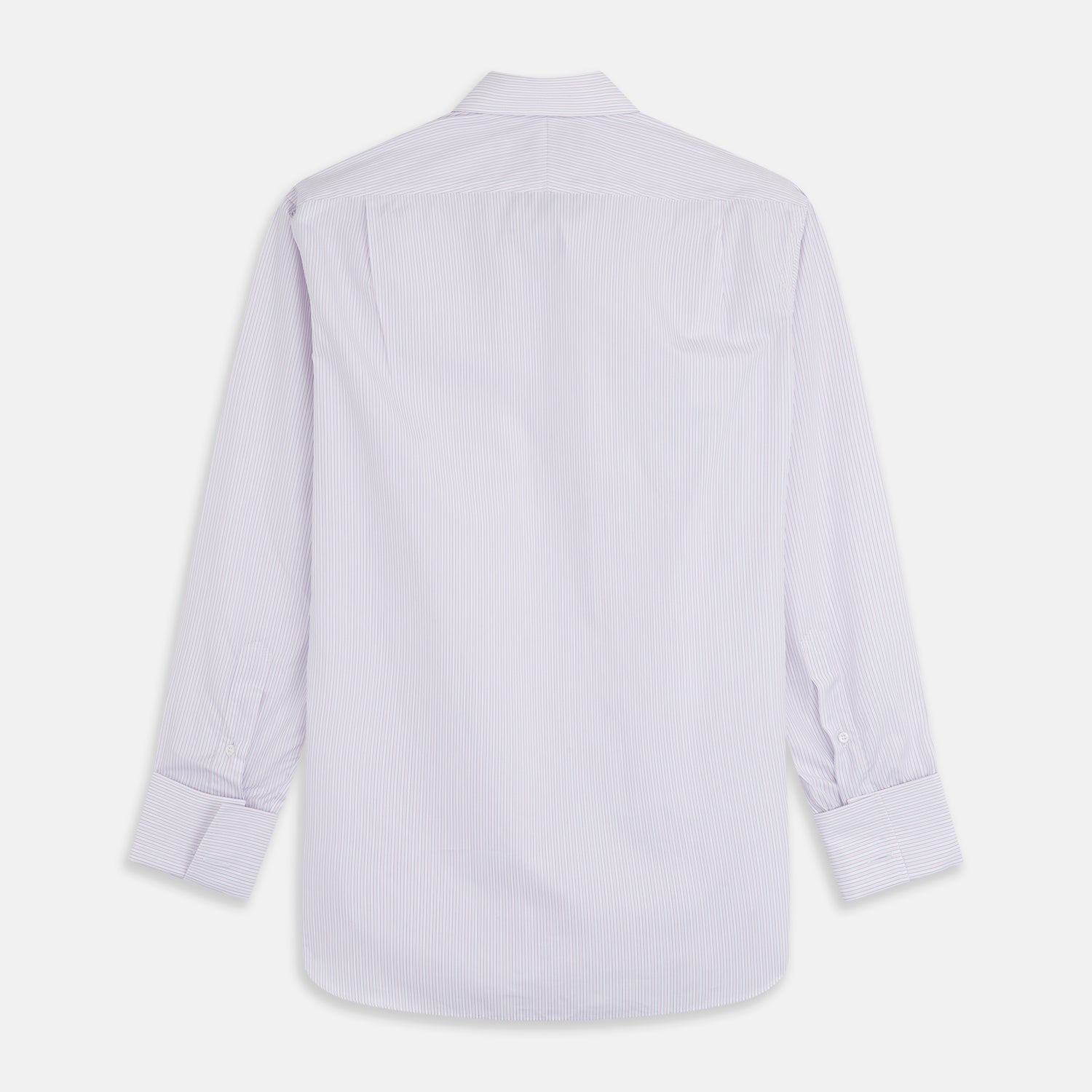 View 5 of product A Turnbull & Asser Blue Double Stripe Regular Fit Sea Island Quality Cotton Shirt with T&A collar and double cuffs, laid flat on a white background.