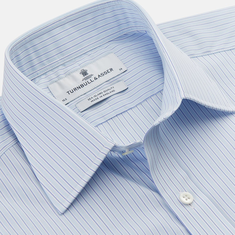 The Turnbull & Asser Tonal Blue Stripe Regular Fit Shirt features a T&A collar and 3-button cuffs, shown against a white background.
