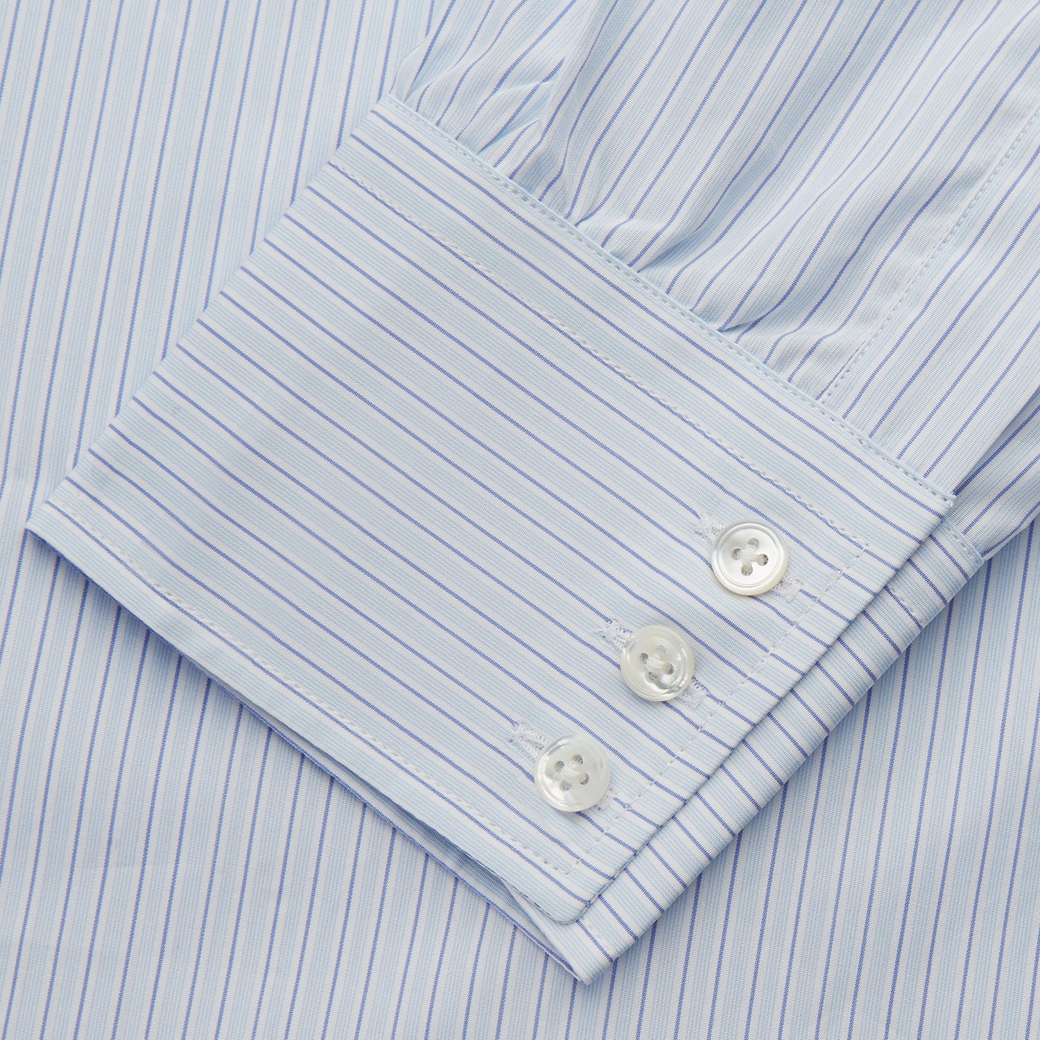 View 3 of product The Turnbull & Asser Tonal Blue Stripe Regular Fit Shirt features a T&A collar and 3-button cuffs, shown against a white background.