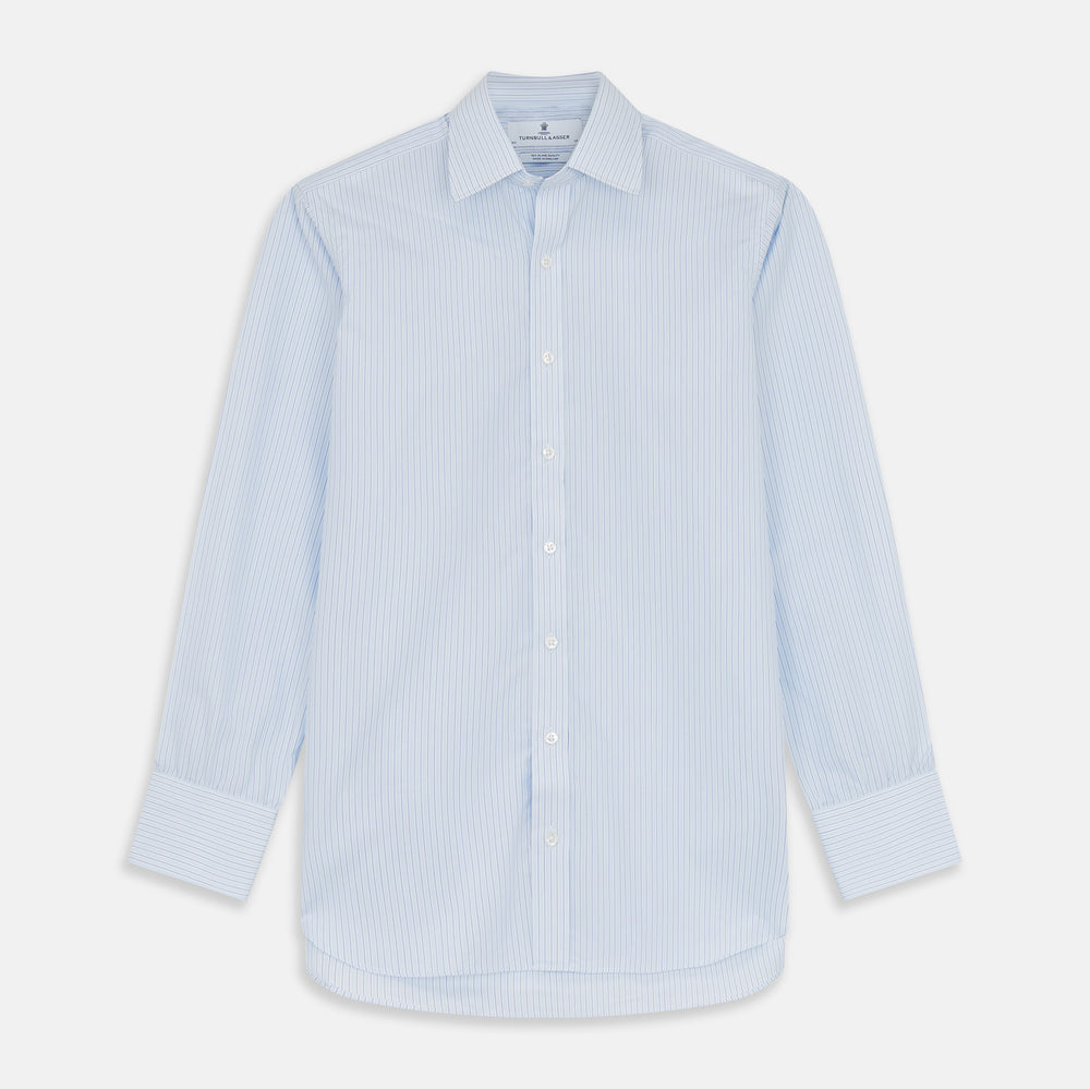 The Turnbull & Asser Tonal Blue Stripe Regular Fit Shirt features a T&A collar and 3-button cuffs, shown against a white background.