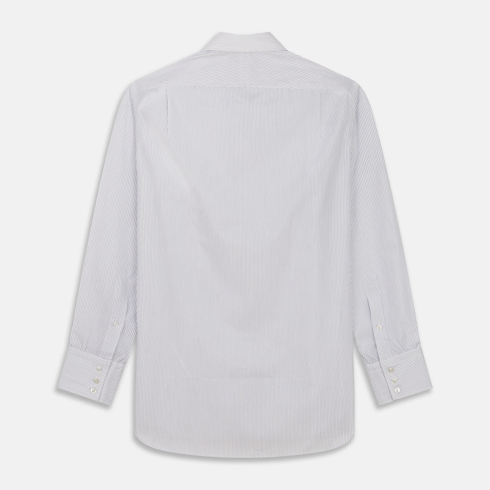 Turnbull & Asser Blue & White Stripe Sea Island Quality Cotton Regular Fit Mayfair shirt with a classic collar and buttoned cuffs, laid flat on a white background.