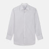 View 1 of product Turnbull & Asser Blue & White Stripe Sea Island Quality Cotton Regular Fit Mayfair shirt with a classic collar and buttoned cuffs, laid flat on a white background.