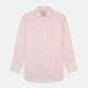 The Pink Fine Stripe Regular Fit Shirt with T&A Collar by Turnbull & Asser is a light pink, long-sleeve poplin shirt made from Italian cotton, featuring white buttons and shown flat on a white background.