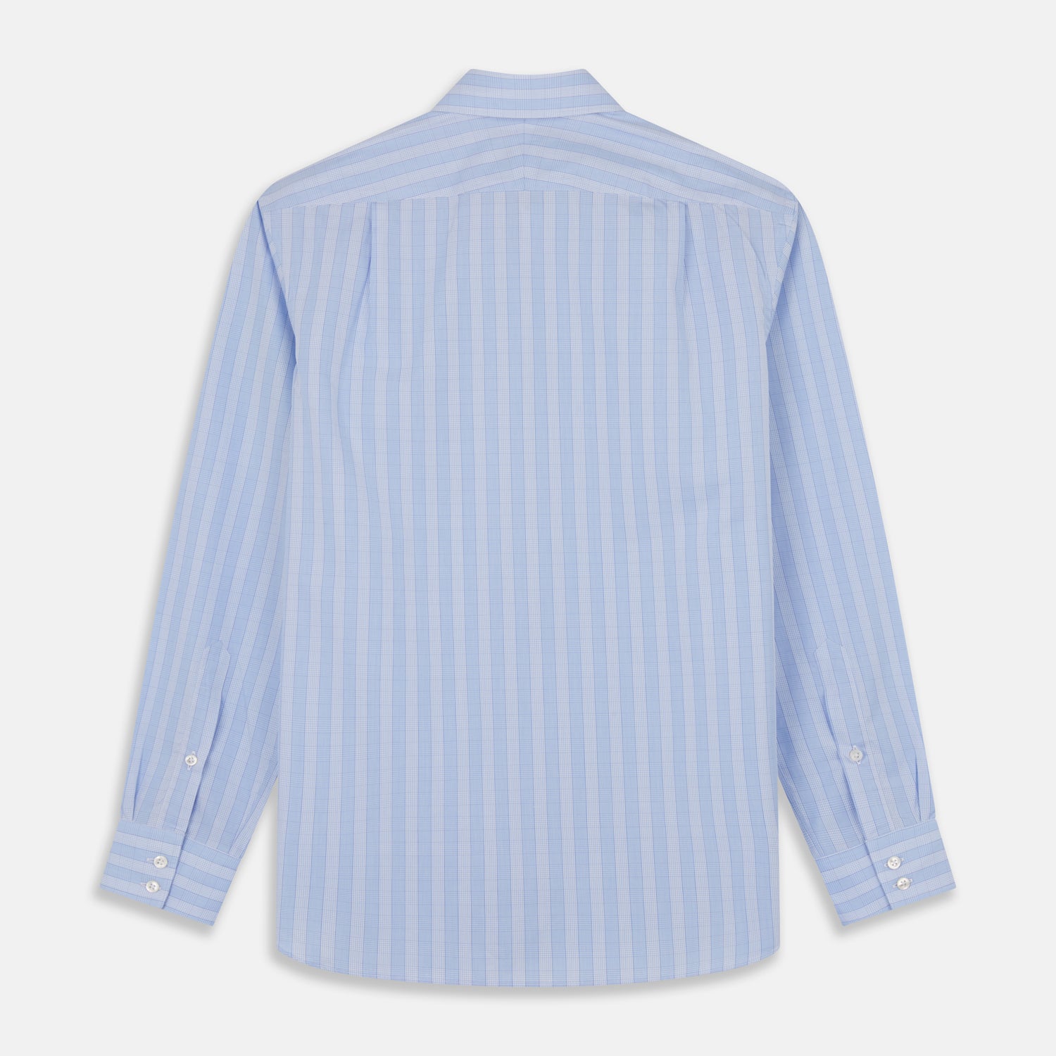 View 5 of product The Tonal Blue Glen Check Tailored Fit Shirt by Turnbull & Asser features a Kent collar and white buttons, crafted from fine Italian cotton poplin for a refined look. Displayed flat on a white background.