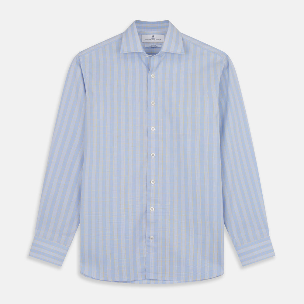 A Yellow and Blue Glen Check Tailored Fit Shirt by Turnbull & Asser, featuring a Kent collar, displayed flat on a white background.