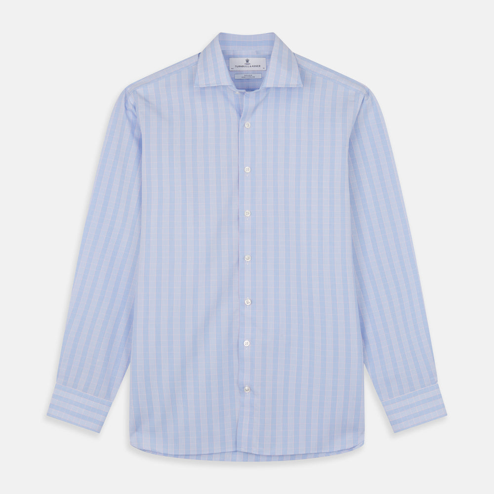 Turnbull & Asser Pink and Blue Glen Check Tailored Fit Shirt with a Kent Collar, laid flat on a white background.