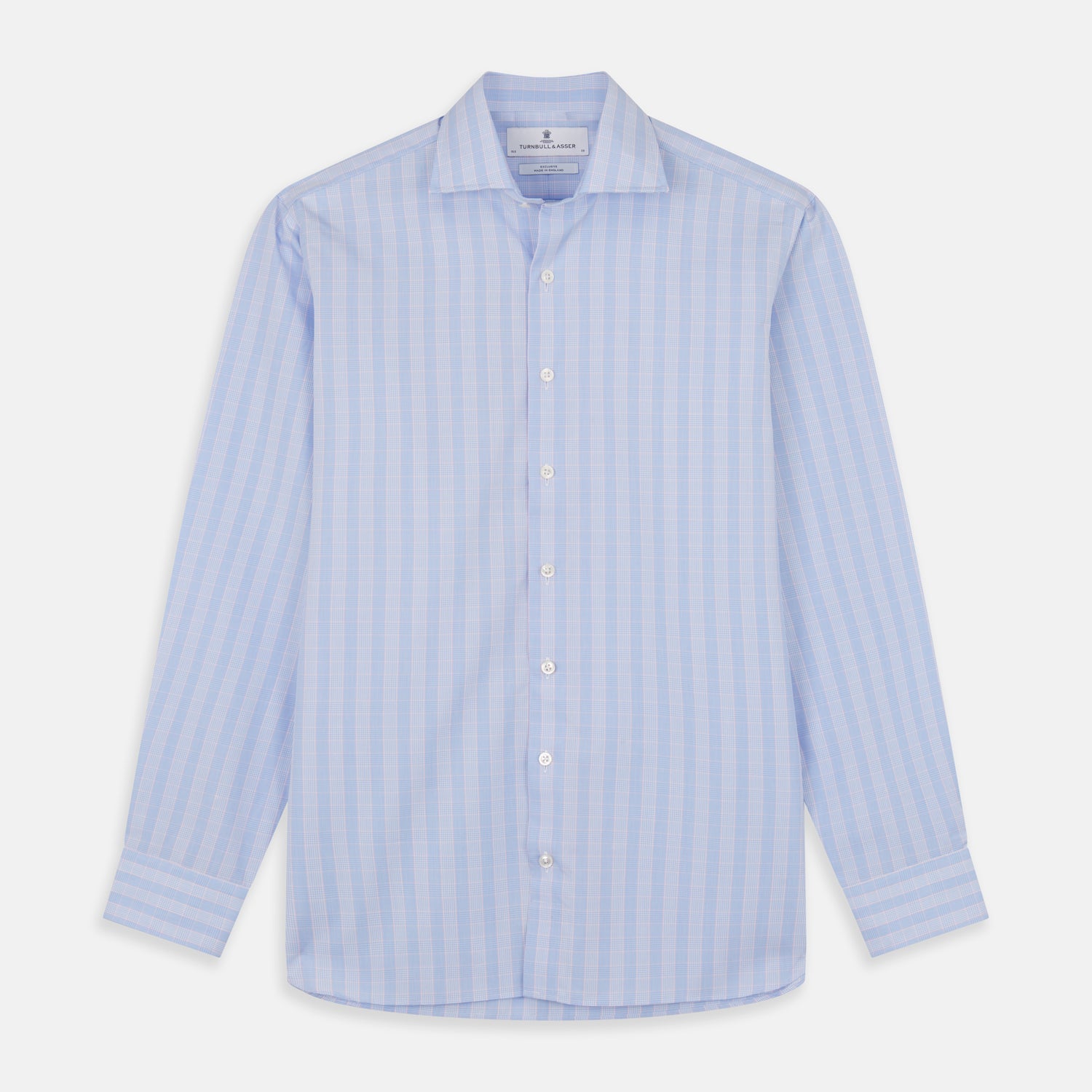 View 1 of product Turnbull & Asser Pink and Blue Glen Check Tailored Fit Shirt with a Kent Collar, laid flat on a white background.