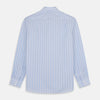 View 5 of product The Turnbull & Asser Tonal Blue Stripe Tailored Fit Shirt with Kent Collar features long sleeves and a button-up front, shown laid flat against a white background.