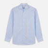 View 1 of product The Turnbull & Asser Tonal Blue Stripe Tailored Fit Shirt with Kent Collar features long sleeves and a button-up front, shown laid flat against a white background.
