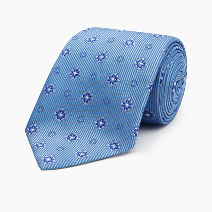 Blue Multi Floral Motif Silk Tie Image 4