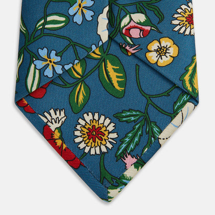 Teal Wildflower Printed Silk Tie Image 3