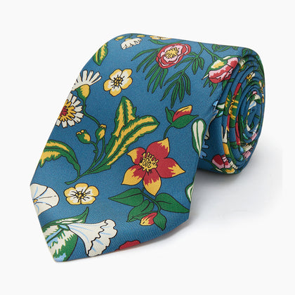 Teal Wildflower Printed Silk Tie Image 4