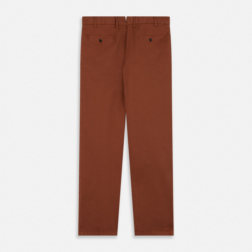 The Turnbull & Asser Orange Classic Chino Manson Trouser, crafted from cotton twill in Italy with a straight-leg fit and button-zip closure, is displayed flat against a plain white background.