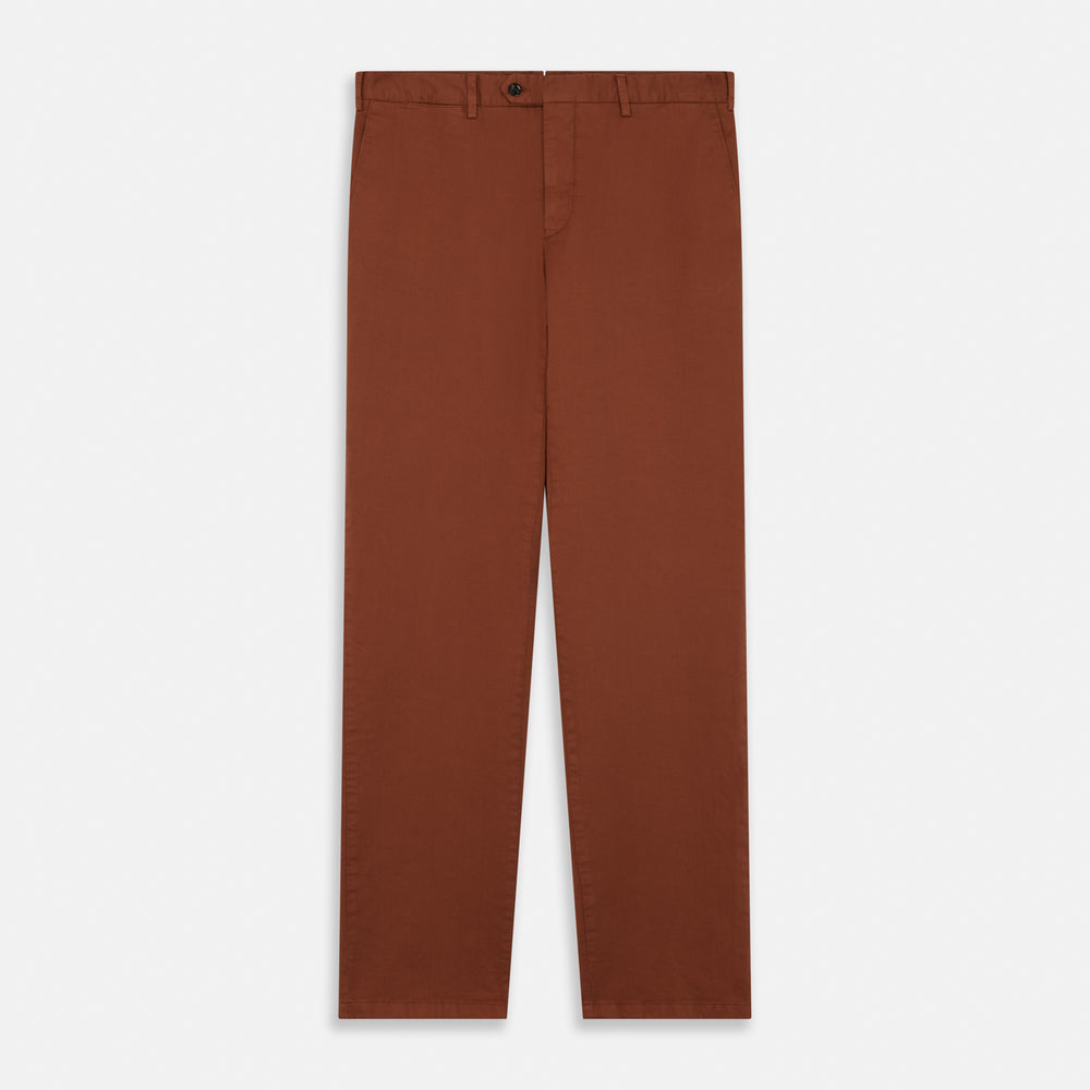 The Turnbull & Asser Orange Classic Chino Manson Trouser, crafted from cotton twill in Italy with a straight-leg fit and button-zip closure, is displayed flat against a plain white background.