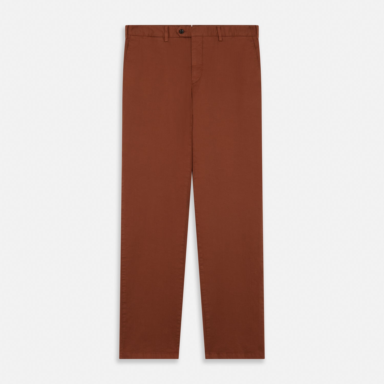View 1 of product The Turnbull & Asser Orange Classic Chino Manson Trouser, crafted from cotton twill in Italy with a straight-leg fit and button-zip closure, is displayed flat against a plain white background.