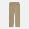View 3 of product Turnbull & Asser's Taupe Classic Chino Manson Trouser, tailored in Italy from stretch cotton, features a button and zip closure, front pockets, and a straight-leg fit. Shown in taupe on a white background.