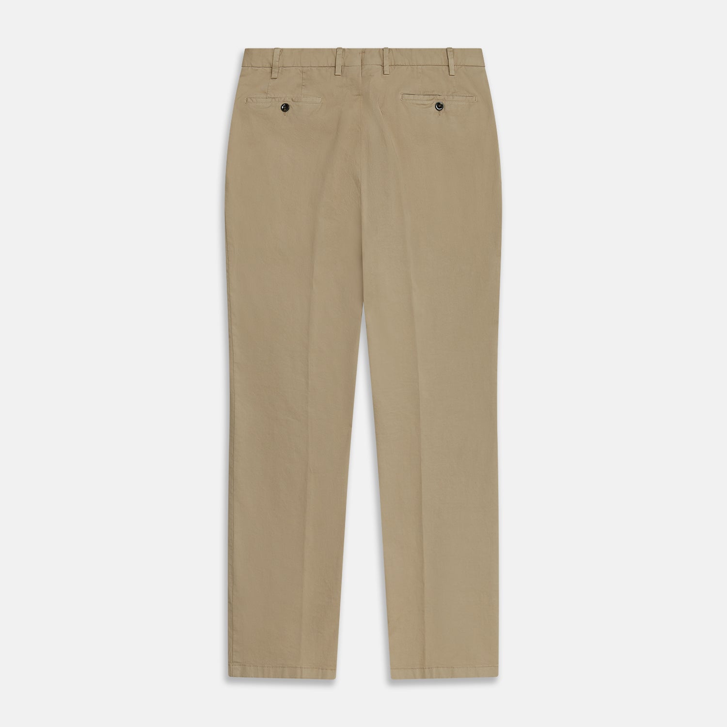 View 3 of product Turnbull & Asser's Taupe Classic Chino Manson Trouser, tailored in Italy from stretch cotton, features a button and zip closure, front pockets, and a straight-leg fit. Shown in taupe on a white background.