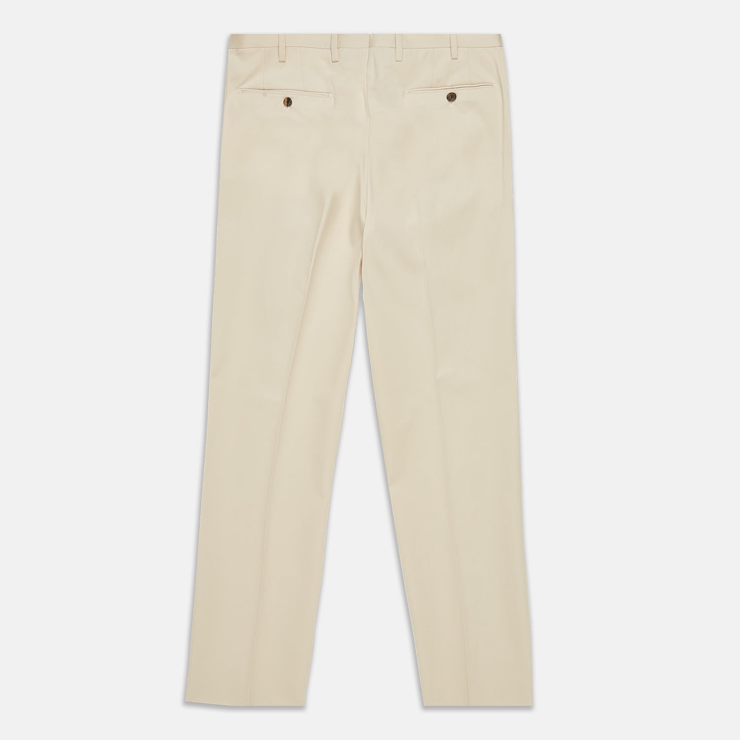 View 3 of product The Turnbull & Asser Sand Cotton Pleated Gerry Trouser features belt loops, front pockets, a button closure, and a classic fit. Shown laid flat on a white background.