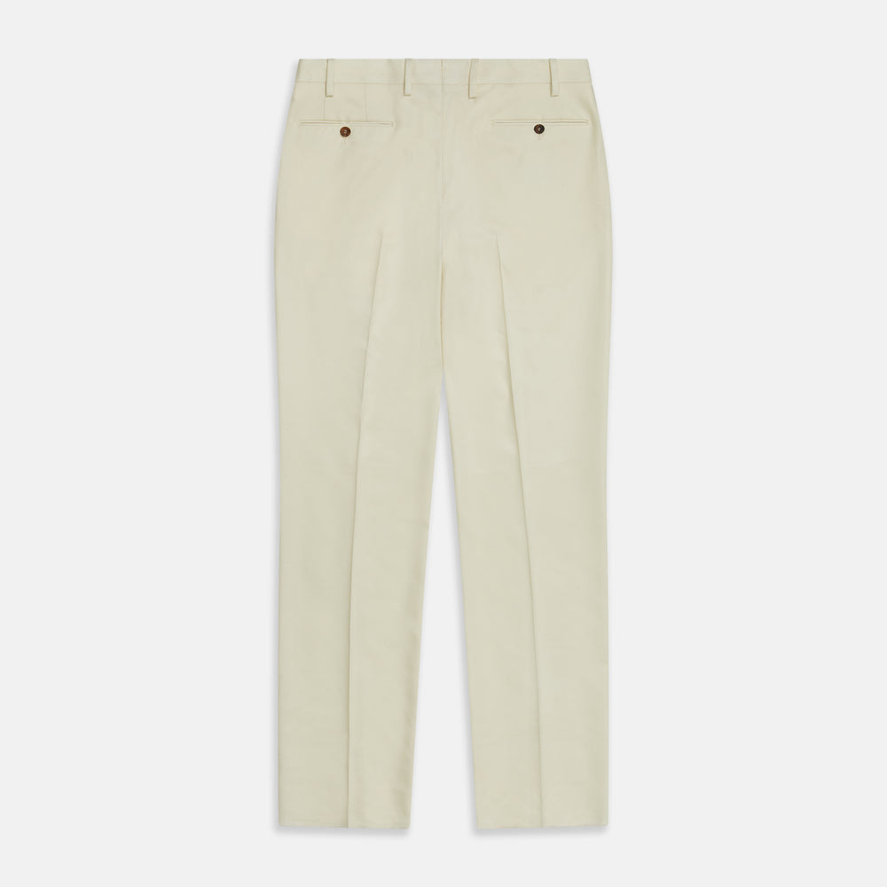 The Cream Lightweight Wool Pleated Jasper Trouser by Turnbull & Asser features side pockets and a button closure, expertly crafted from lightweight wool in cream and displayed on a plain white background.