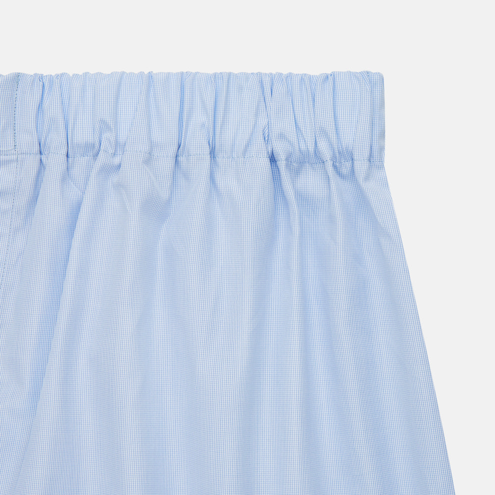 Turnbull & Asser Mid Blue Micro-Check Cotton Boxer Shorts, featuring an elastic waistband and breathable fabric, displayed on a plain white background.