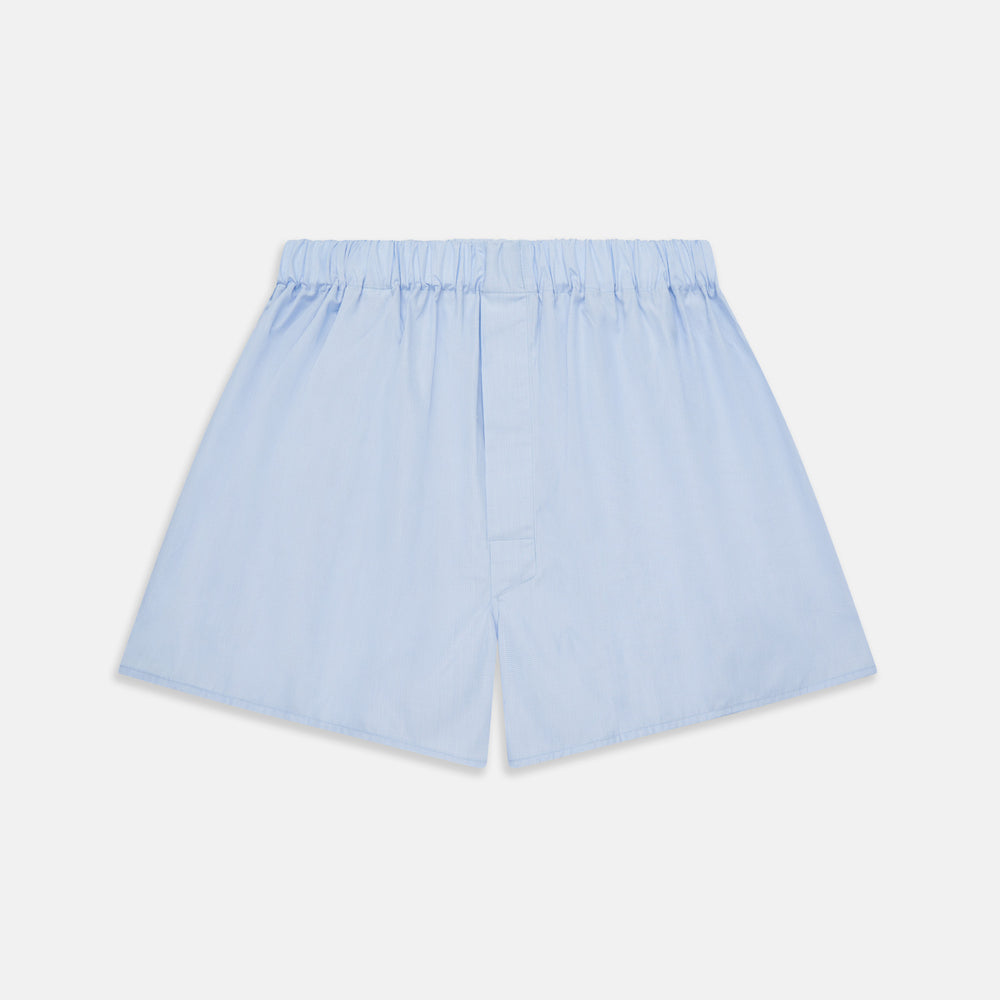 Turnbull & Asser Mid Blue Micro-Check Cotton Boxer Shorts, featuring an elastic waistband and breathable fabric, displayed on a plain white background.