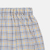 View 2 of product Turnbull & Asser Yellow Multi Check Cotton Boxer Shorts for men feature a loose fit, elastic waistband, and soft cotton fabric in a light blue, yellow, and white plaid pattern, shown against a plain white background.