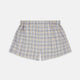 Turnbull & Asser Yellow Multi Check Cotton Boxer Shorts for men feature a loose fit, elastic waistband, and soft cotton fabric in a light blue, yellow, and white plaid pattern, shown against a plain white background.