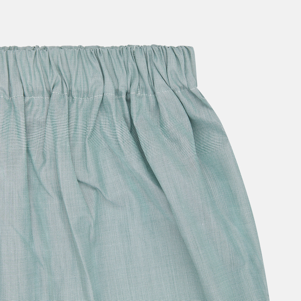 Plain green, loose-fitting men's boxer shorts by Turnbull & Asser, made from luxury cotton with an elastic waistband, displayed flat on a white background.