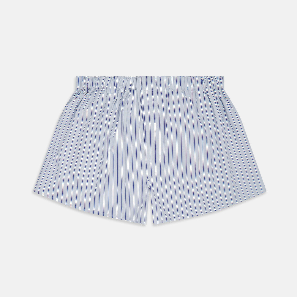 Turnbull & Asser Navy & Blue Stripe Cotton Boxer Shorts feature a white base with light blue and navy pinstripes and an elastic waistband for added comfort.