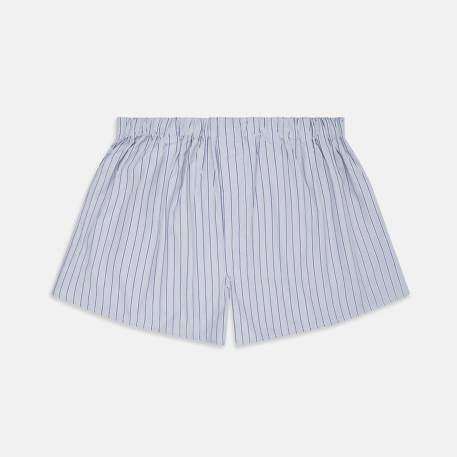 View 1 of product Turnbull & Asser Navy & Blue Stripe Cotton Boxer Shorts feature a white base with light blue and navy pinstripes and an elastic waistband for added comfort.