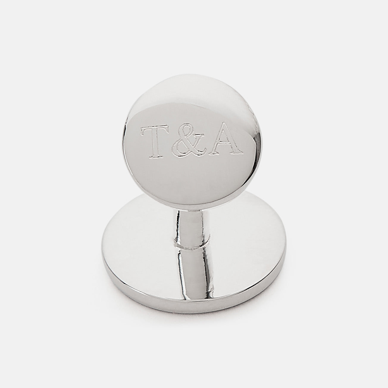 View 4 of product Turnbull & Asser's Pale Pink Sterling Silver Cufflinks feature a round design with a geometric square pattern on a pale pink background—an elegant accessory for men, displayed on a white surface.