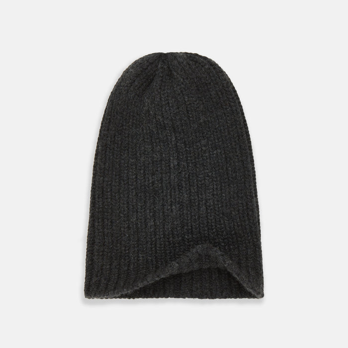 Charcoal Cashmere Ribbed Hat Image 2