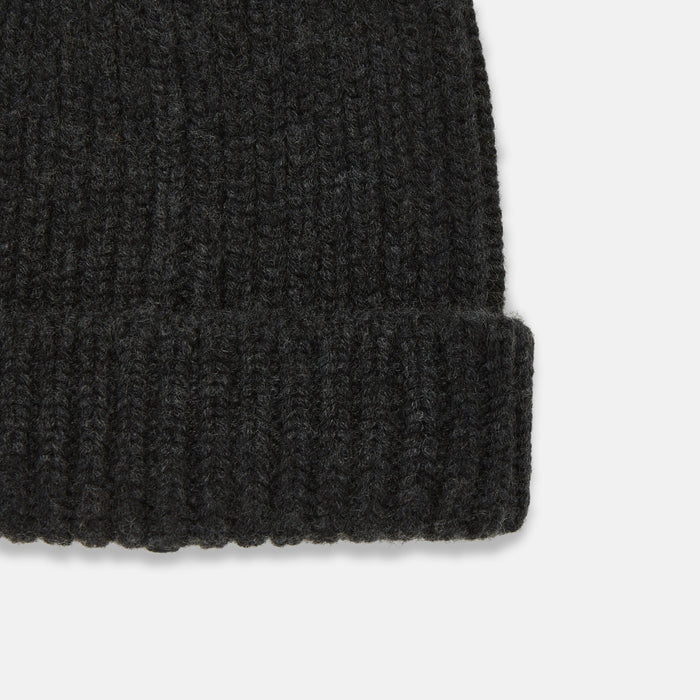 Charcoal Cashmere Ribbed Hat Image 1