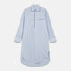 The Blue, Purple & Green Stripe Nightshirt by Turnbull & Asser is a long-sleeved, knee-length traditional nightshirt with a pointed collar, breast pocket with green trim, front buttons, and buttoned cuffs; made in England.