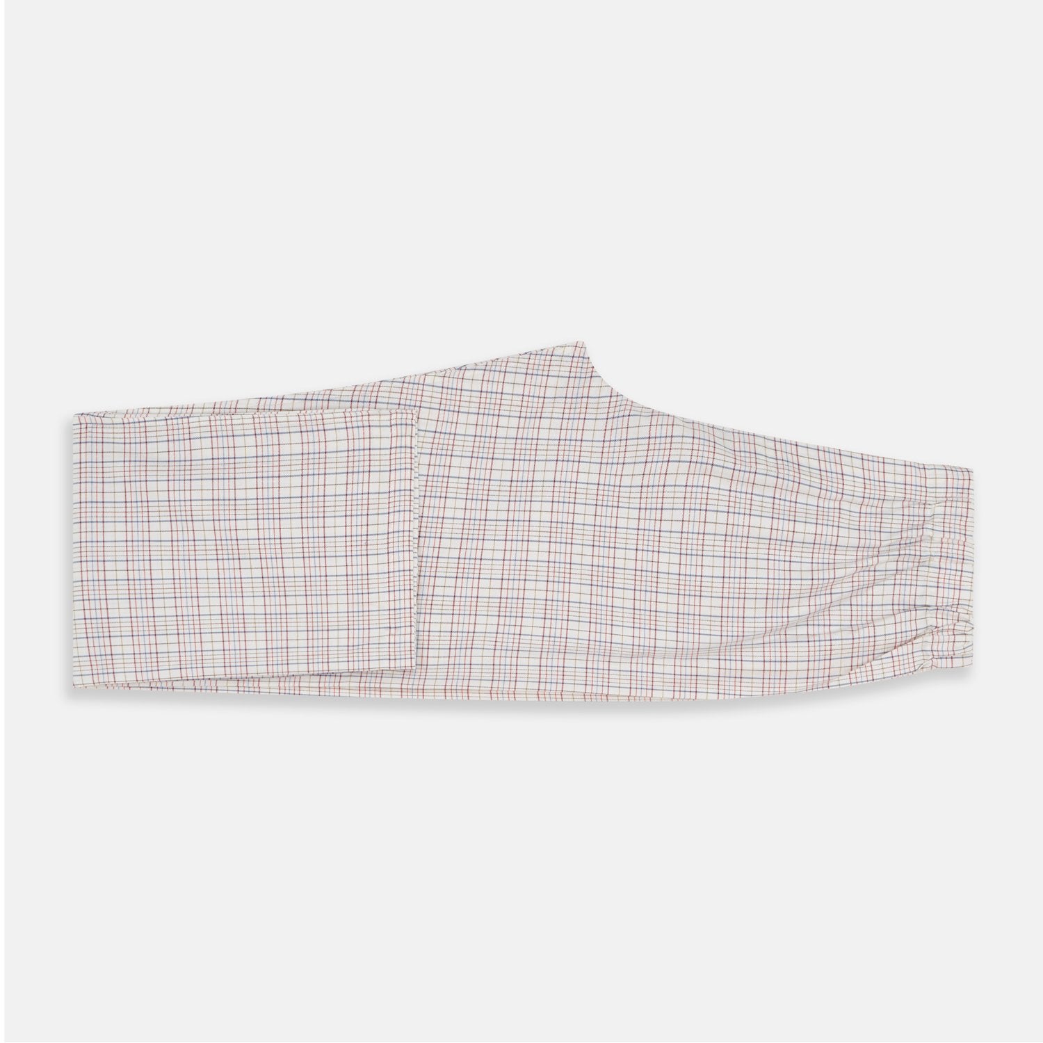 View 8 of product The Turnbull & Asser Red Multi Check Cotton-Cashmere Modern Pyjama Set, made in England, features a long-sleeve button-up shirt and pants in red and gray plaid with dark piping, crafted from soft Italian cotton-cashmere.