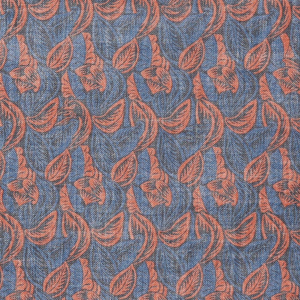 The Turnbull & Asser Navy Multi Camo Birds Wool Twill Pocket Square features a colorful camo bird pattern on navy wool twill with multicolor borders and a geometric edge design. Made in Italy.