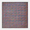 View 1 of product The Turnbull & Asser Navy Multi Camo Birds Wool Twill Pocket Square features a colorful camo bird pattern on navy wool twill with multicolor borders and a geometric edge design. Made in Italy.
