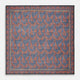 The Turnbull & Asser Navy Multi Camo Birds Wool Twill Pocket Square features a colorful camo bird pattern on navy wool twill with multicolor borders and a geometric edge design. Made in Italy.