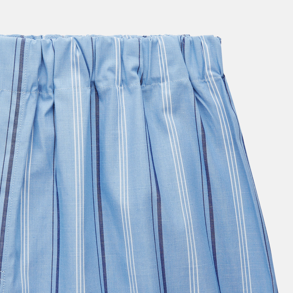 Turnbull & Asser Blue Multi Stripe Cotton Pyjama Trousers feature vertical navy and white stripes, a contemporary fit, and an elastic waistband, shown flat on a white background.