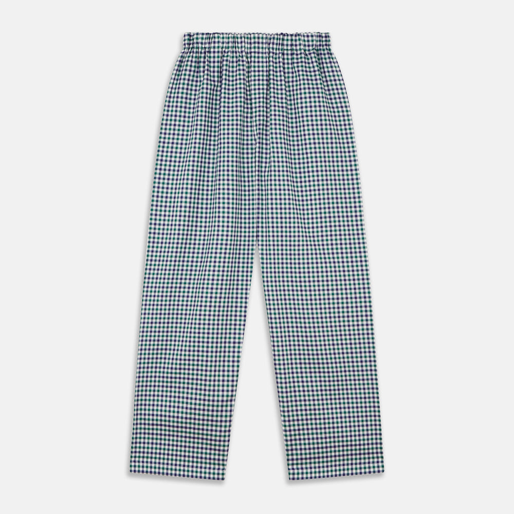 Turnbull & Asser Green Multi Check Cotton Pyjama Trousers with an elastic waistband and contemporary fit, shown flat on a white background.