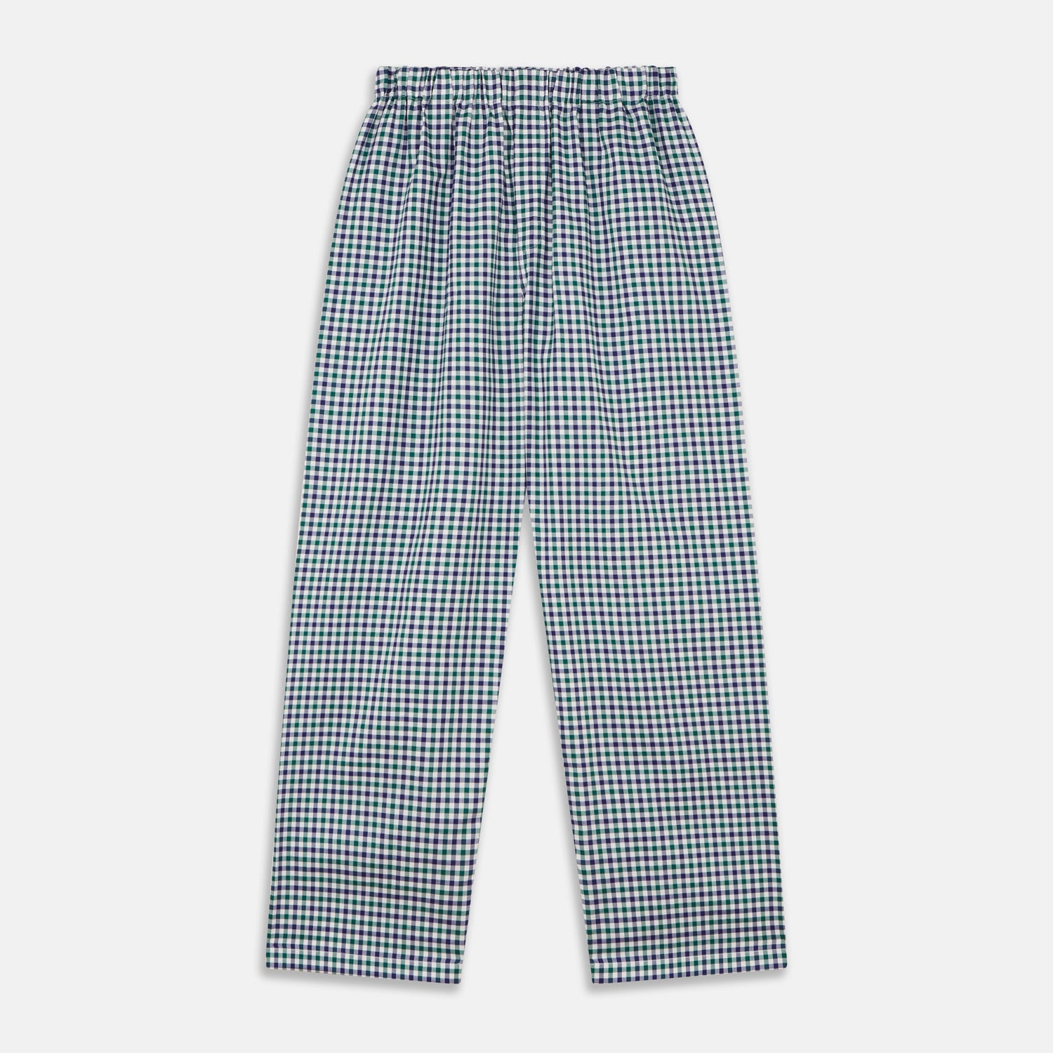 View 1 of product Turnbull & Asser Green Multi Check Cotton Pyjama Trousers with an elastic waistband and contemporary fit, shown flat on a white background.