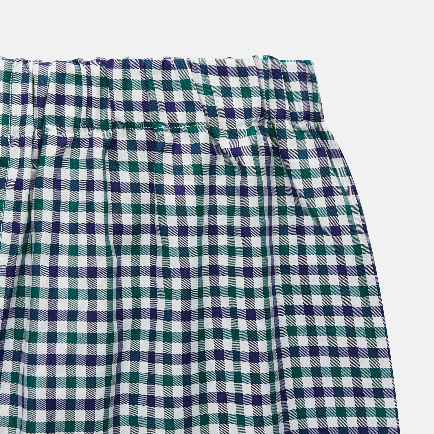 View 2 of product Turnbull & Asser Green Multi Check Cotton Pyjama Trousers with an elastic waistband and contemporary fit, shown flat on a white background.