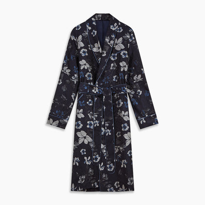 Navy Floral Silk Jacquard Pierce Gown Image 5