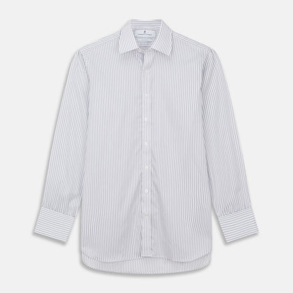 Grey Multi Stripe Regular Fit Twill Shirt with T&A Collar and Double Cuffs Image 1