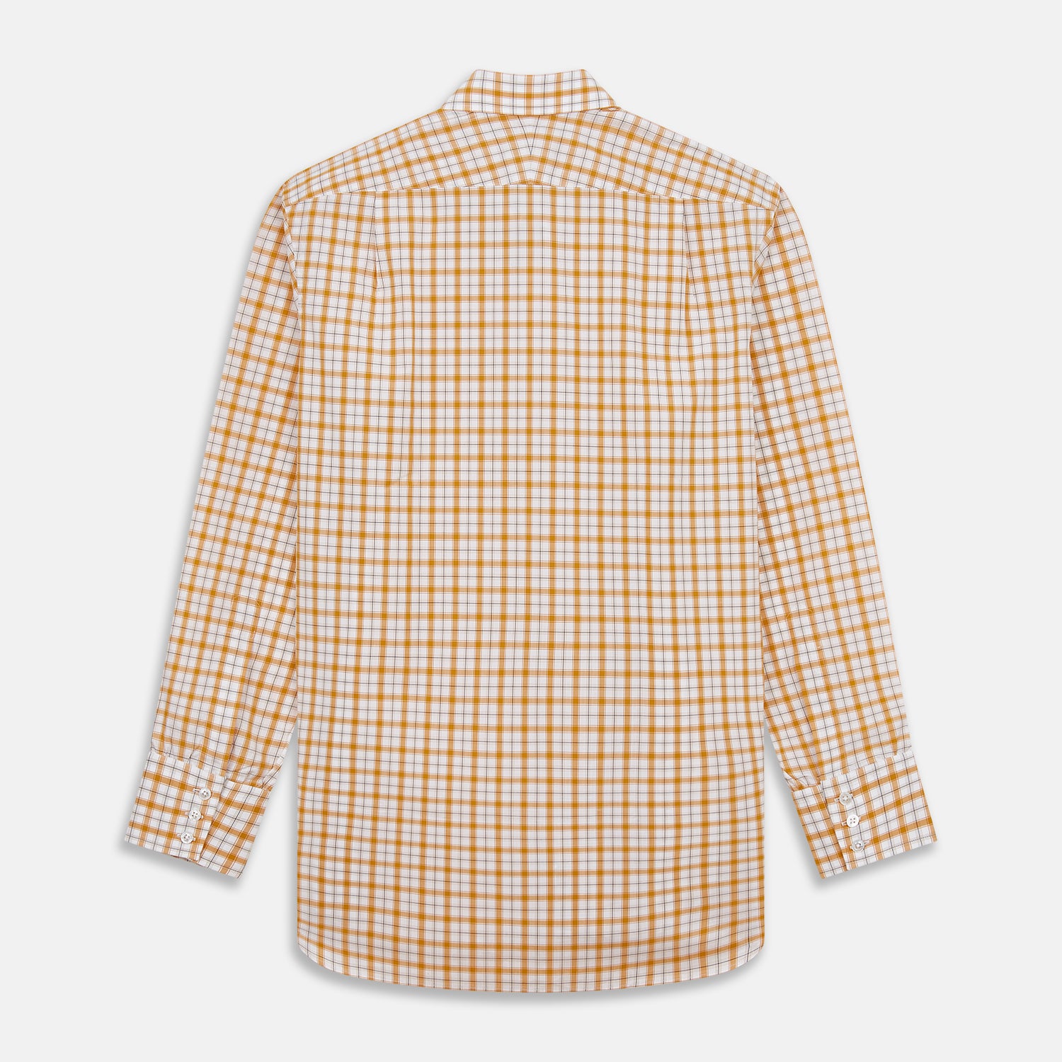 View 5 of product The Orange Multi Check Regular Fit Shirt by Turnbull & Asser features a T&A collar, 3 button cuffs, and a classic button-up design in Italian cotton, displayed on a plain white background.